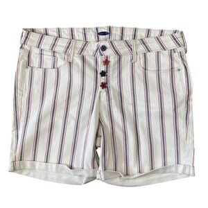 ⭐ 3/$15 Old Navy L/XL White Blue Red Striped Denim Shorts with Star Buttons